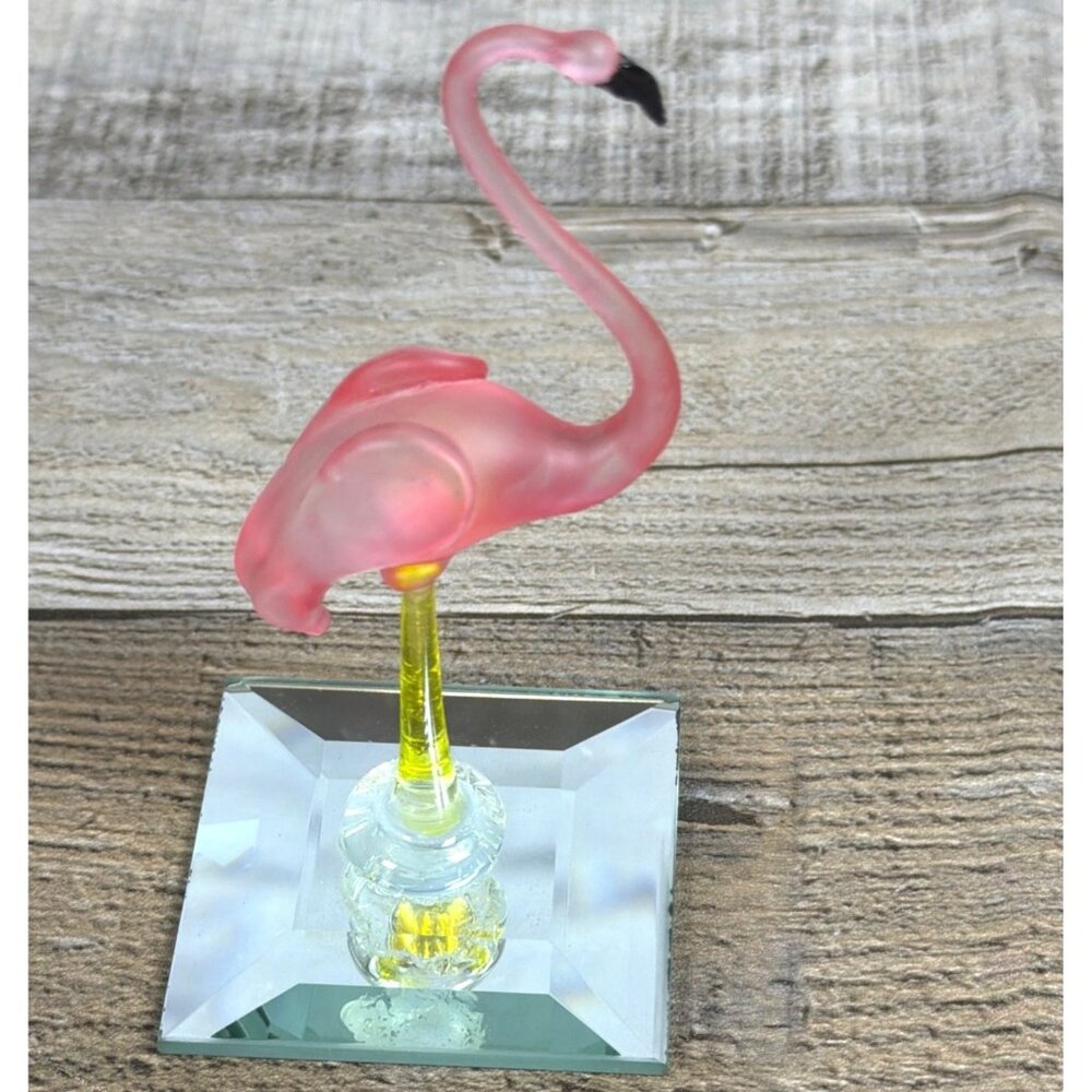 Vintage Pink Flamingo Hand Blown Frosted Art Glass Mirror Base Repair or Parts - Picture 8 of 12